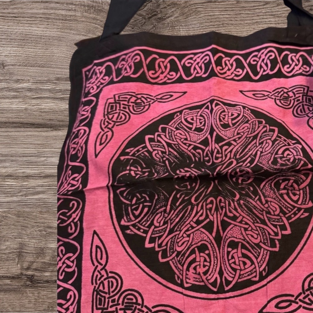 Celtic Knot Pink & Black Cotton Tote Bag Boho Festival Witchy Market Bag - Picture 2 of 6